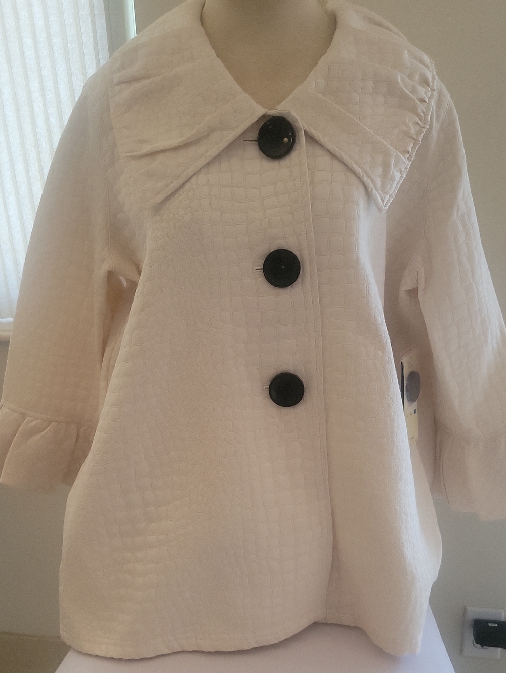 Ali Miles Cream Quilted Ladys Coat with Black Buttons